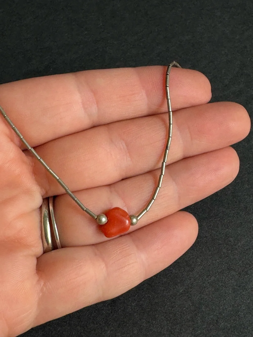Vintage Coral Necklace Dainty Silver Bead Chain Dainty Boho Southwest Choker 70s